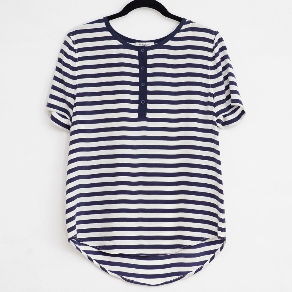 SALE Equipment Femme Women's Stripe Short Sleeve Silk Prescott Top S